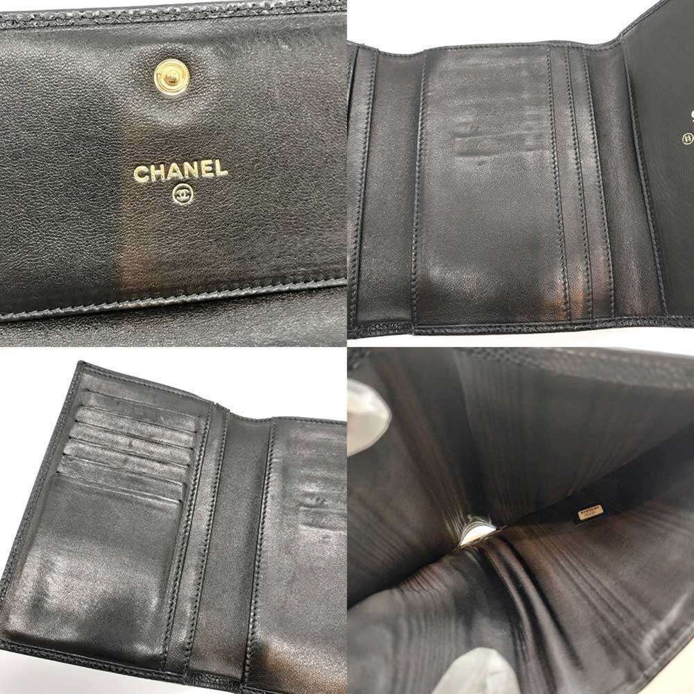 Chanel Tri-fold Wallet Black Coco Mark Folding Women's Caviar Skin Leather CH... - Picture 6 of 6